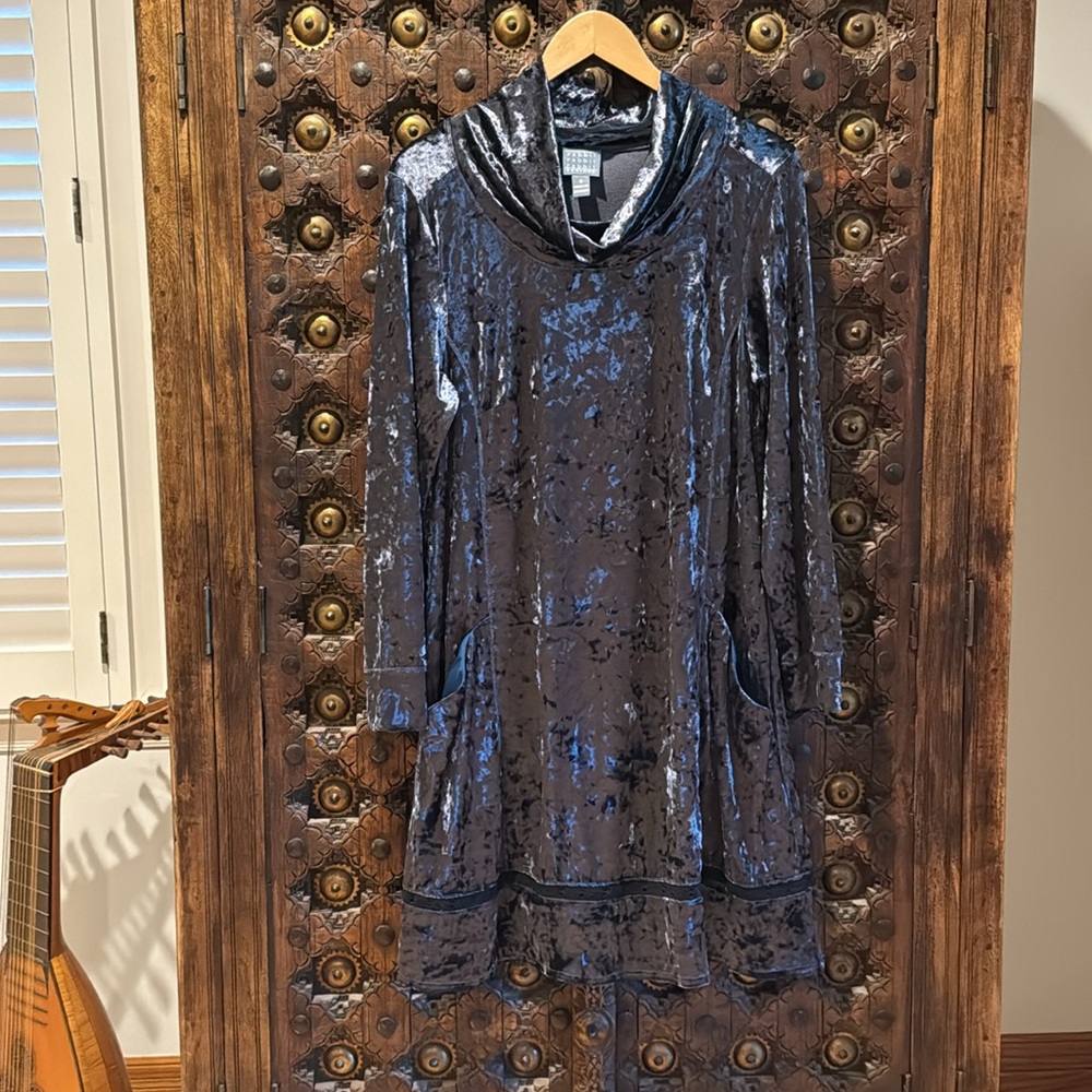 Blue crushed velvet swing dress size 16